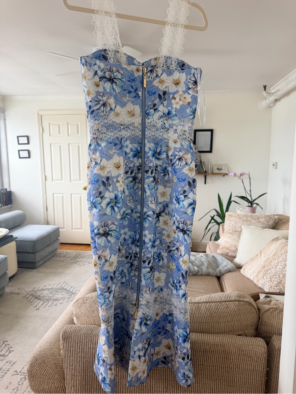 Bronx and Banco Blue Floral Lace-Trim Midi Dress - Picture 4 of 4